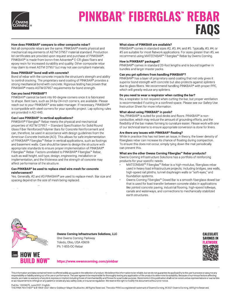 Owens Corning FIBERGLASS REBAR Trinic