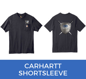 navy blue carhartt pocket short sleeve t-shirt with trinic logo