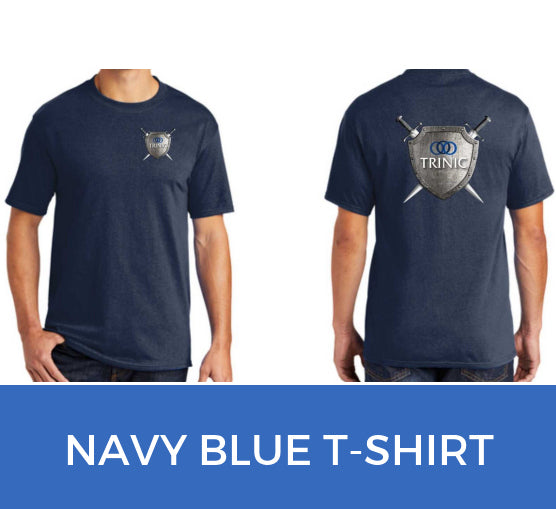navy blue t-shirt with trinic logo